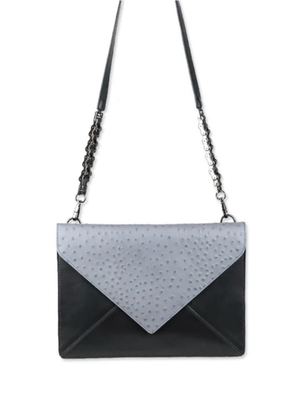 nwot worth new york grey/black ostrich envelope crossbody
